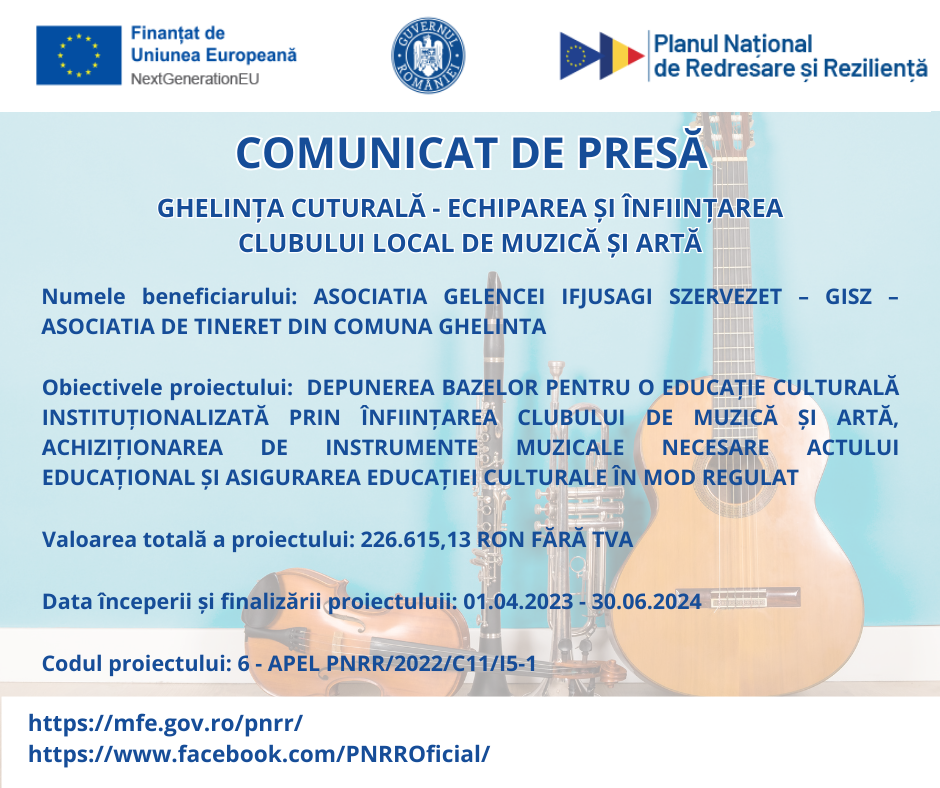 MAJUS 5GHELINȚA CUTURALĂ ECHIPAREA ȘI ÎNFIINȚAREA CLUBULUI LOCAL DE MUZICĂ ȘI ARTĂ